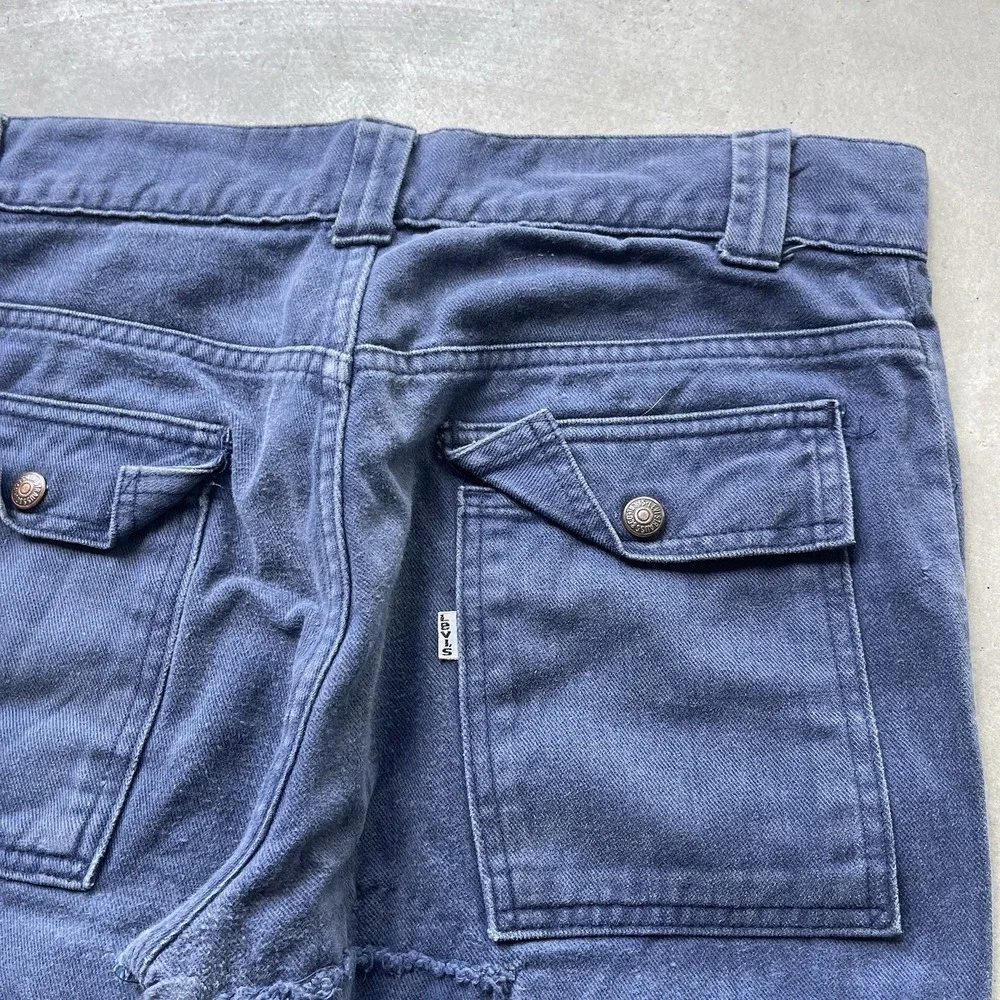 Levis Denim Jeans Vintage 1970's Safari Bush Pocket Bellbottom‎ White Tab Indigo